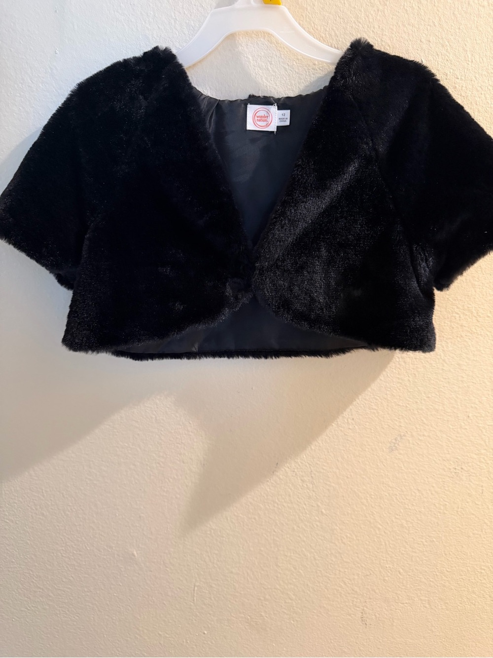 Girls' Wonder Nation Black Faux Fur Bolero Jacket Size 12